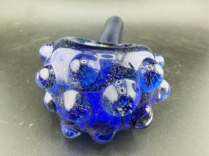 Filla John Hand Pipe -Dichro Over Cobalt Blue W/ Tactile Bumps showcasing tactile bumps and vivid cobalt blue color.