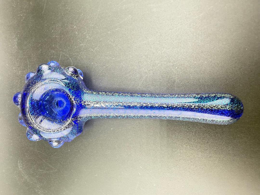 Filla John Hand Pipe -Dichro Over Cobalt Blue W/ Tactile Bumps showcasing unique texture and color.