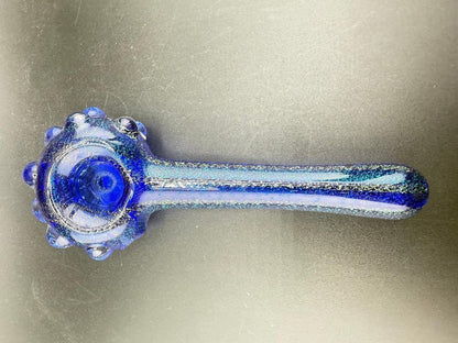 Filla John Hand Pipe -Dichro Over Cobalt Blue W/ Tactile Bumps showcasing unique texture and color.