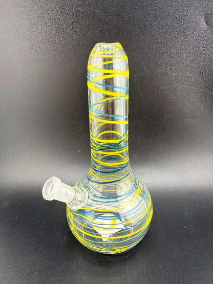 Filla John Mini Rig Wrap And Rake Beaker 10mm 45° in vibrant mixed frit colors, showcasing intricate glasswork.