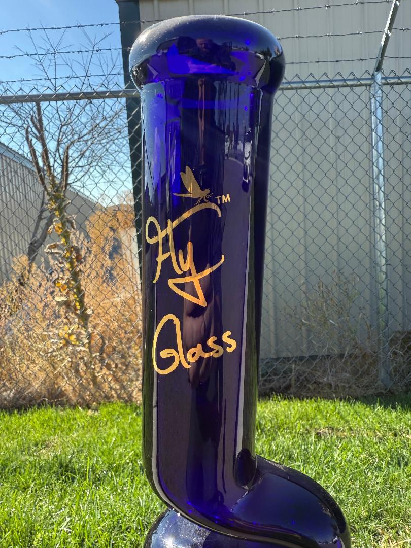 Fly Glass Curvie Zong Straight Tube Cobalt 14mm 45° showcasing sleek design and vibrant cobalt color.