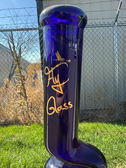Fly Glass Curvie Zong Straight Tube Cobalt 14mm 45° showcasing sleek design and vibrant cobalt color.