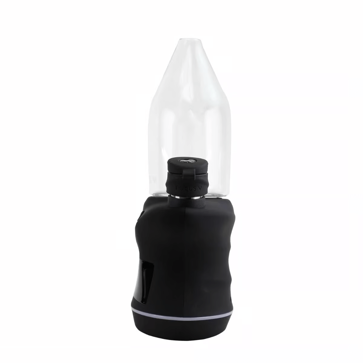 Focus V Carta 2 – Black Edition | Advanced Smart E-Rig for Concentrates side view with black base and clear attachment.