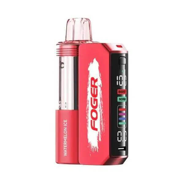 Foger Switch Pro 30k disposable vape kit in red with Watermelon Ice flavor and digital display.