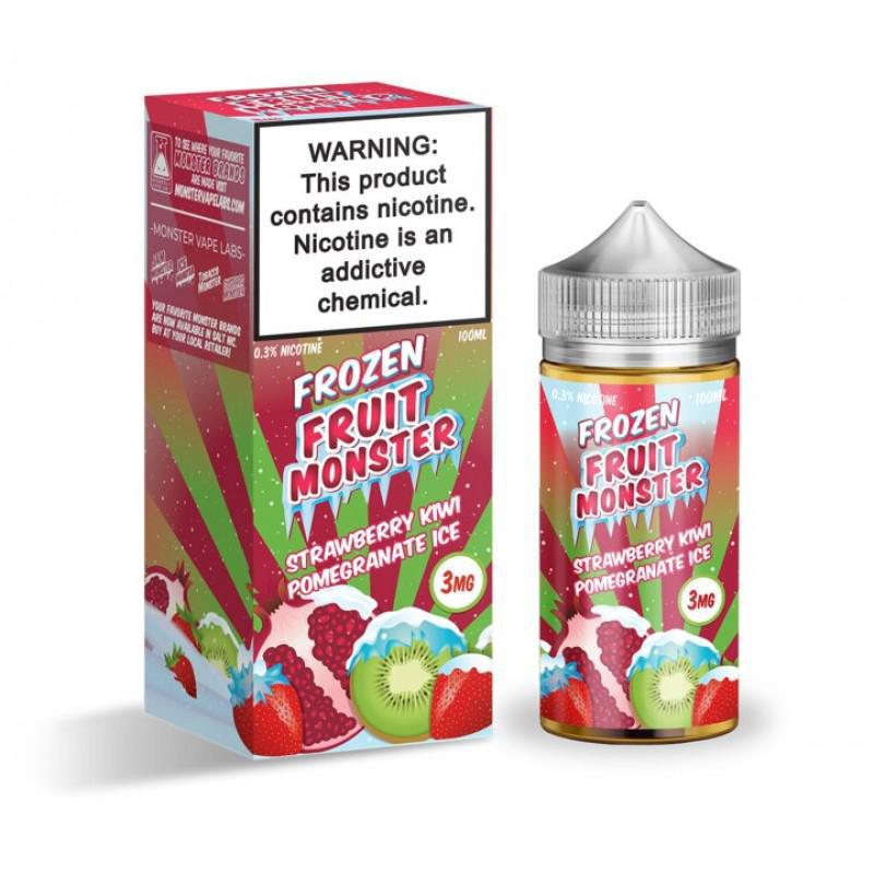 Fruit Monster Frozen 100ml vape juice with strawberry, kiwi, and pomegranate flavors in a colorful package.