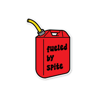 Fueled by Spite | Magnet design featuring a red gas can with yellow nozzle and bold text.