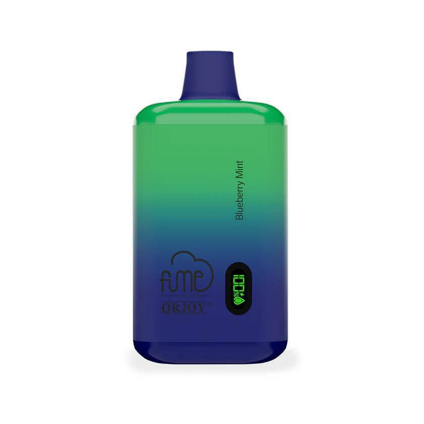 Fume 5K 2% Nicotine Disposable in Blueberry Mint flavor, featuring a sleek gradient design and LED display.