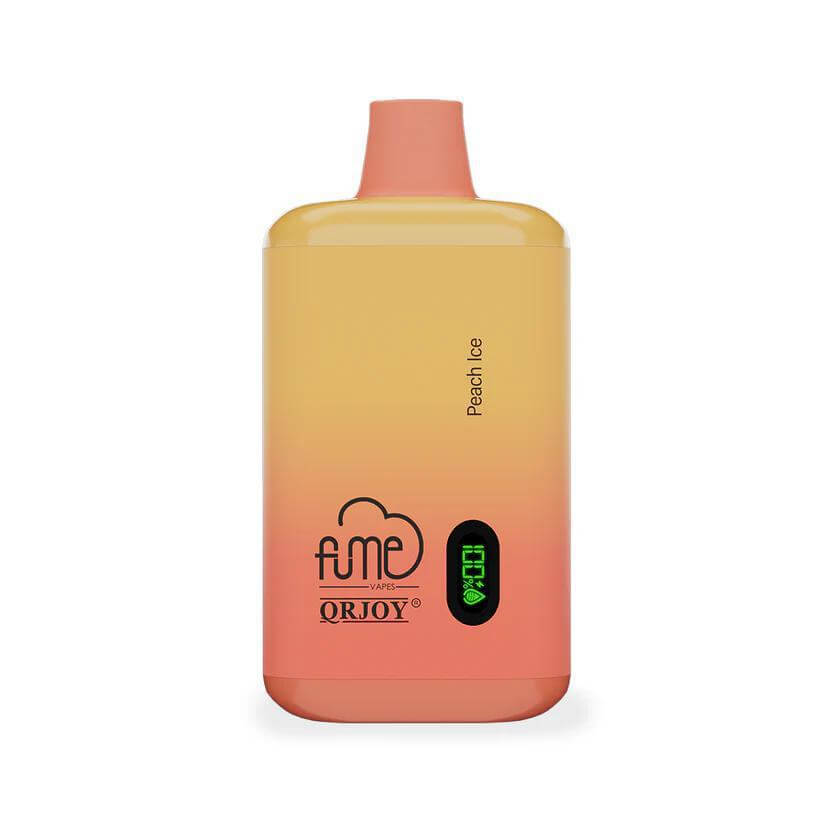 Fume 5K Peach Ice Disposable Vape with digital puff counter and vibrant design