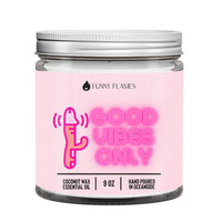 Funny Flames Candle - Good Vibes Only in a pink jar with coconut wax essential oil, 9 oz.