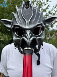 Gas Mask with Bong featured in a creative Halloween design with red bong attachment.