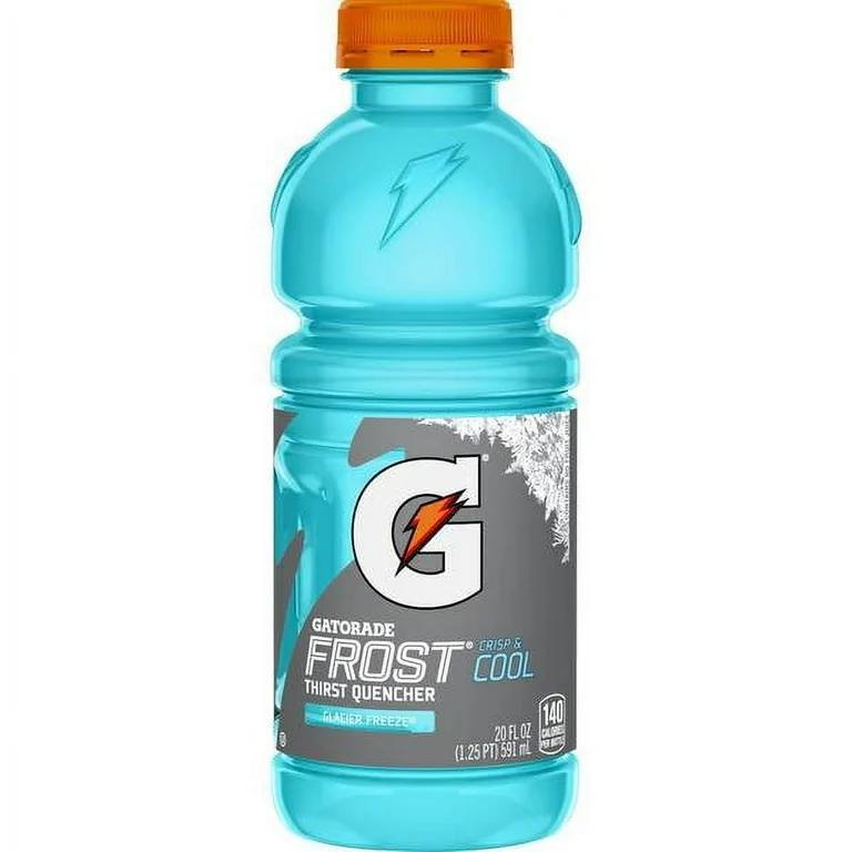 Gatorade 20oz bottle in Glacier Freeze flavor, thirst quenching hydration for active lifestyles.