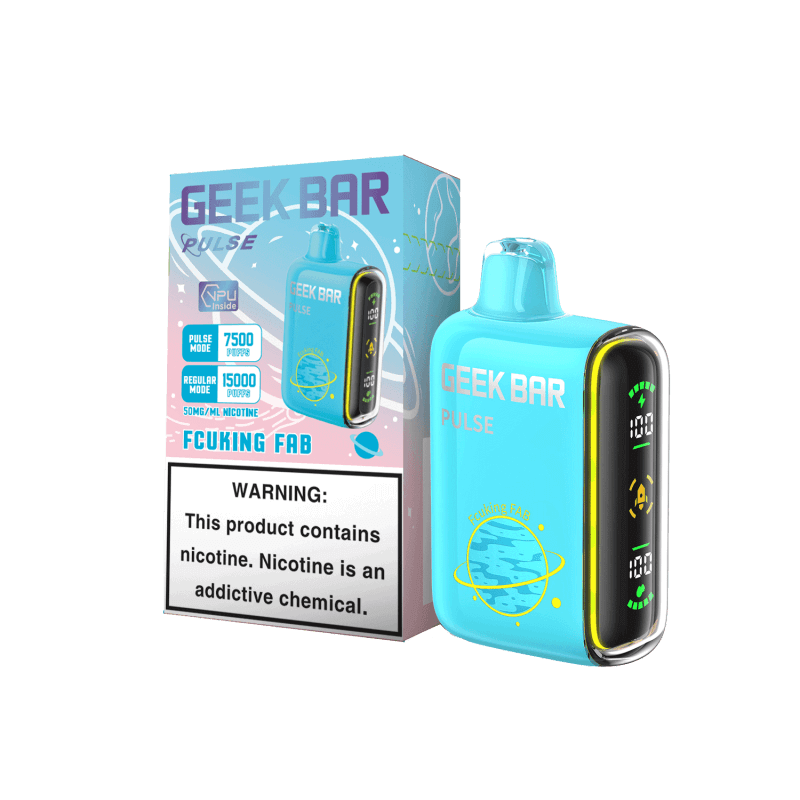 Geek Bar Pulse 15K disposable vape in Planet Edition packaging, featuring vibrant blue design and 7500 puffs.