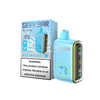 Geek Bar Pulse Blue Razz Ice disposable vape with 7500 puffs and warning label about nicotine.