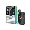 Geek Bar Pulse X Meteor Edition disposable vape with mint flavor packaging and warning label.