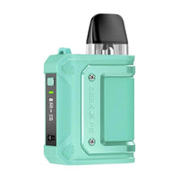 GeekVape Aegis Hero Q - Cyan compact vaping device with shock-resistant design and OLED screen.
