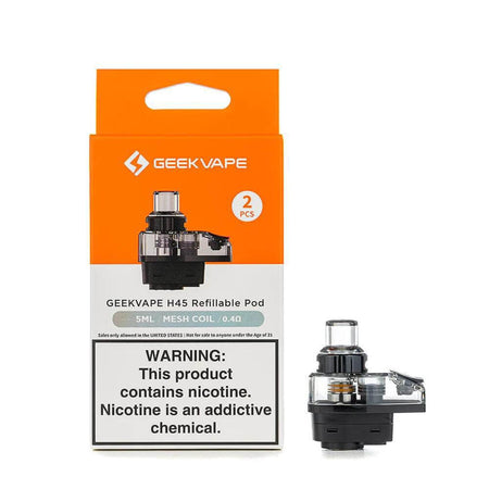GeekVape H45 Replacement Pod w/ Coil 1pc packaging and pod showcasing the 0.4Ω mesh coil design.