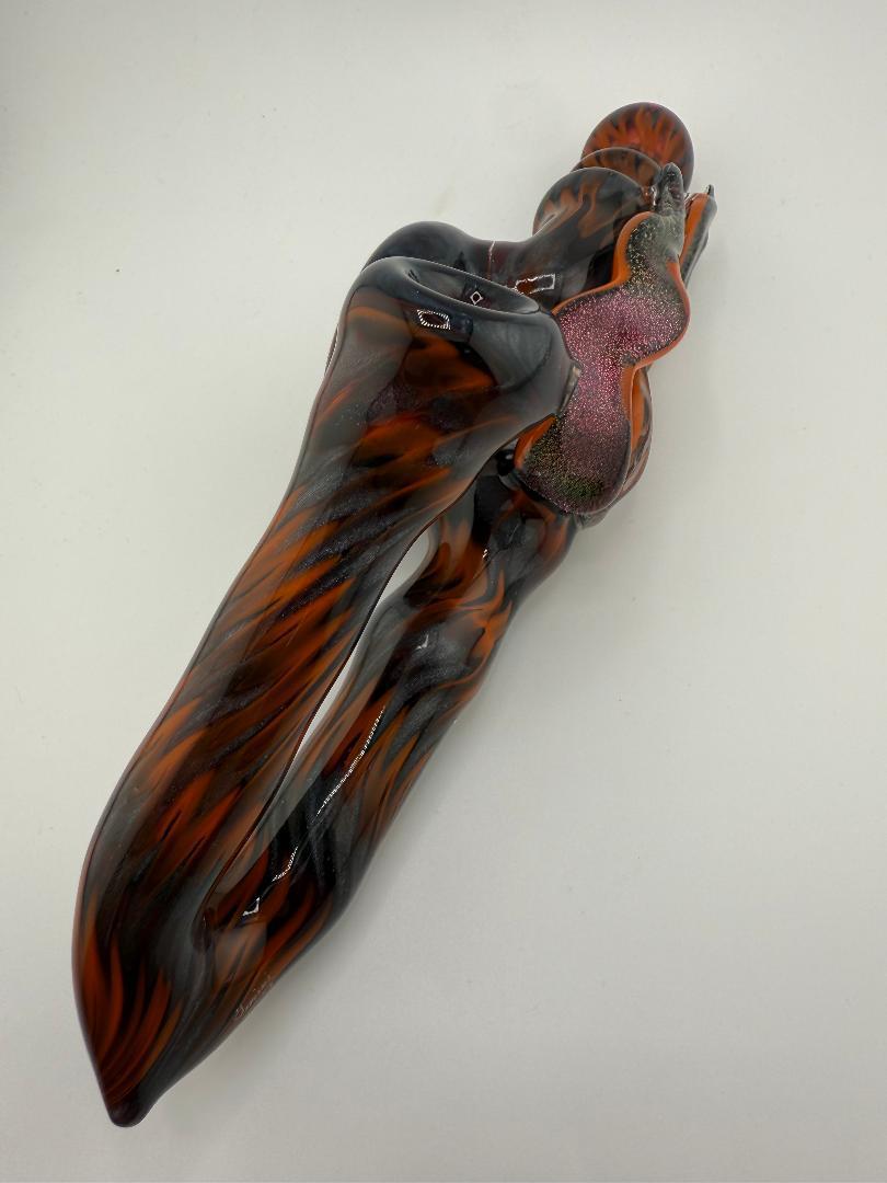 Gemini Glass Dry Pipe in Orange and Steel Wool colors, handcrafted from durable American borosilicate glass.