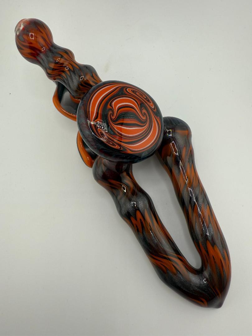 Gemini Glass Dry Pipe in Orange and Steel Wool design, handcrafted from durable American borosilicate glass.