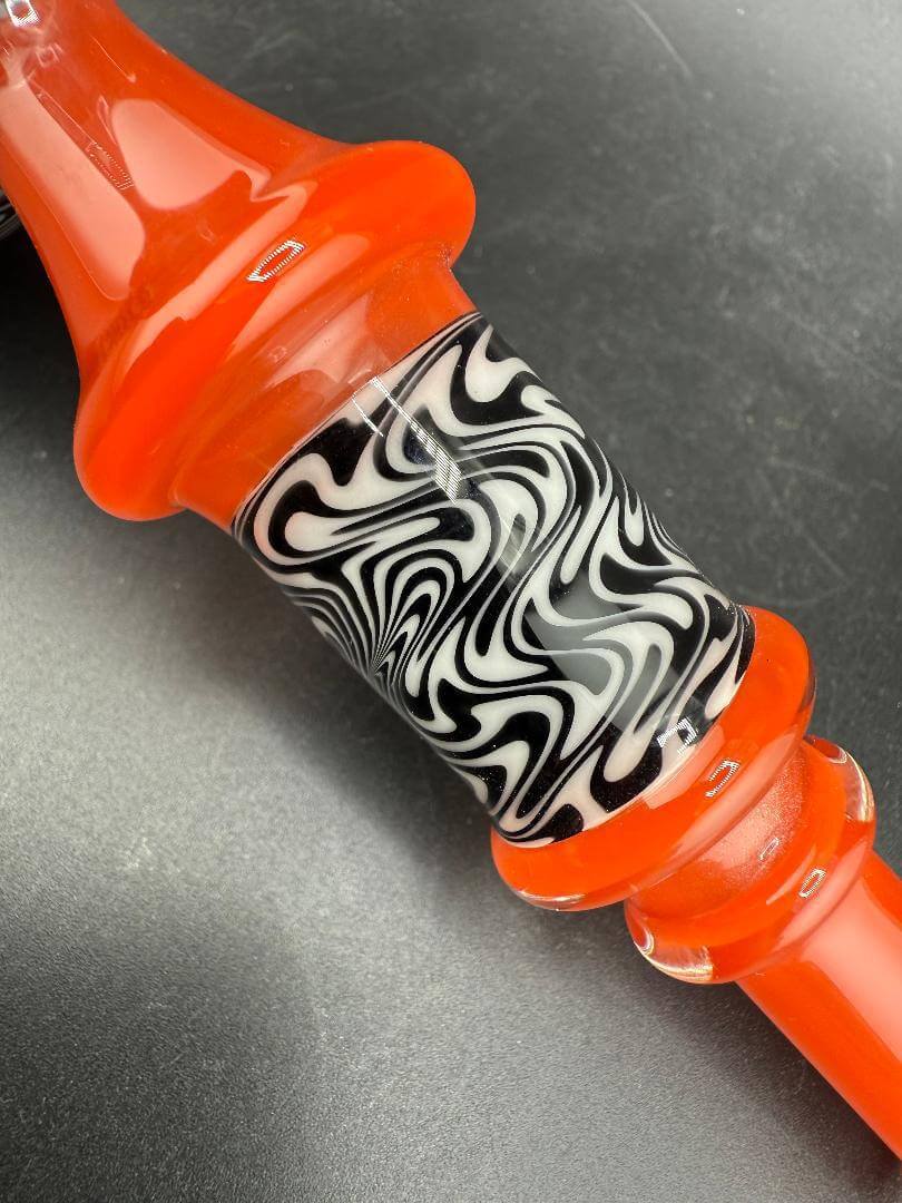Grandpa Dad Glass Hammer Pipe - Orange w/ Jailhouse Wig Wag Sections, featuring vibrant orange and black wig wag design.