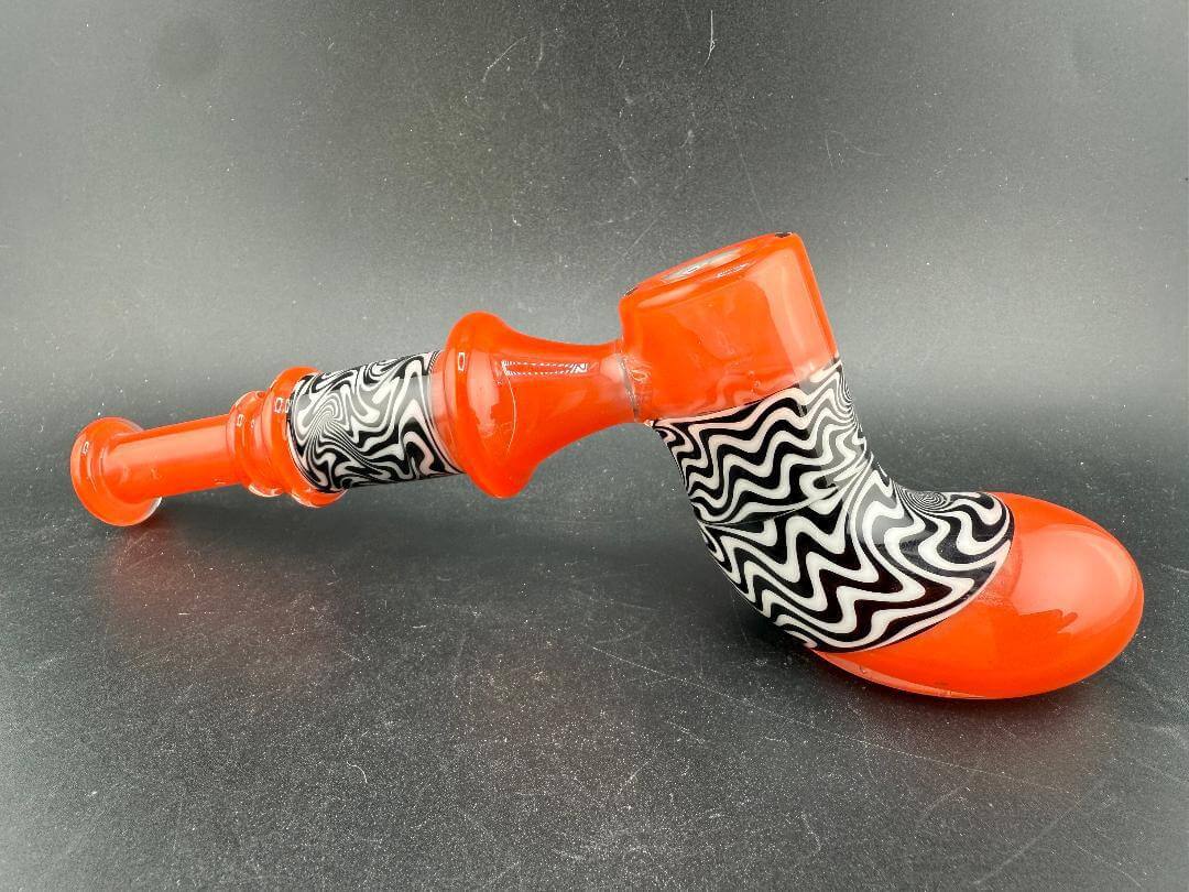 Grandpa Dad Glass Hammer Pipe - Orange w/ Jailhouse Wig Wag Sections featuring bold black and orange designs.