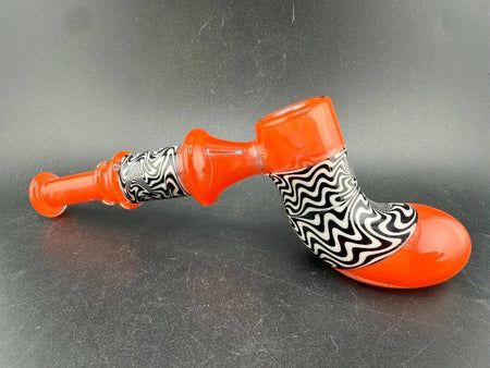 Grandpa Dad Glass Hammer Pipe - Orange w/ Jailhouse Wig Wag Sections featuring bold black and orange designs.