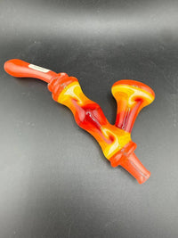 Grandpa Dad Glass Sherlock Pipe - Orange w/ Fire Line Work showcasing vibrant orange and red colors with dynamic fire line accents.