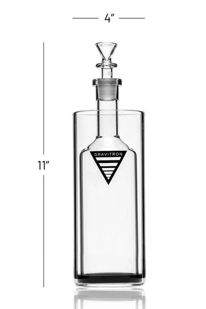 Grav Labs Gravitron gravity bong, 11 inches tall, featuring a sleek glass design and logo.