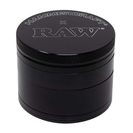 Hammercraft x RAW 2.5" Grinder - Durable aluminum 4-piece grinder in sleek black design.