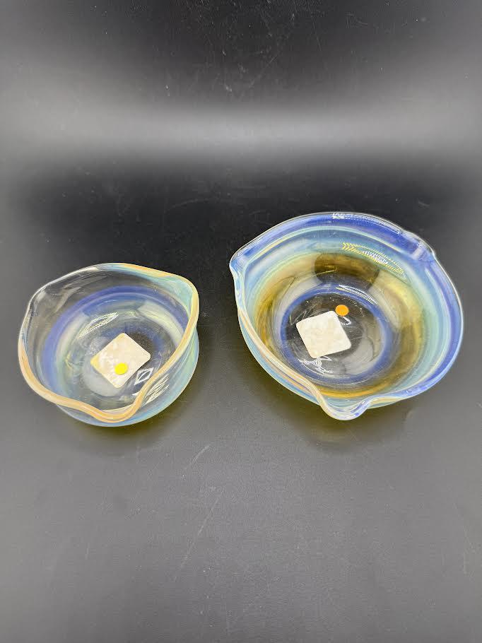 One of a Kind Ash Tray - Handmade glass ashtray set with vibrant colors and unique shapes.