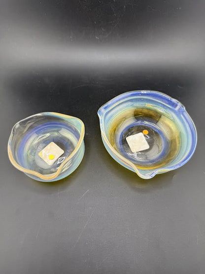 One of a Kind Ash Tray - Handmade glass ashtray set with vibrant colors and unique shapes.