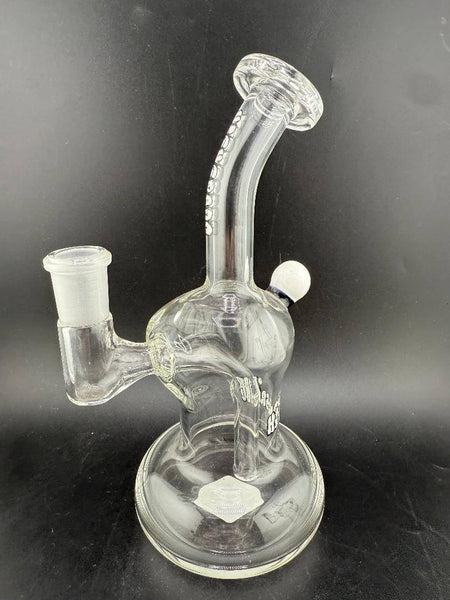 Highgrade Glass Banger Hanger 14mm 90° displayed in clear glass on a dark background.