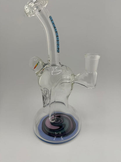 Highgrade Glass Banger Hanger with Reversal Bottom 14mm 90°, handcrafted in Spokane, with vibrant spiral base design.