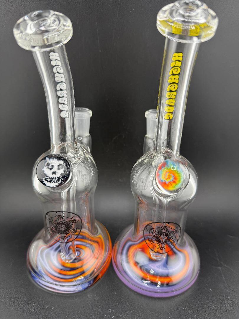Highgrade Glass Banger Hanger w/ Reversal Bottom 14mm 90° displayed in multiple color options.