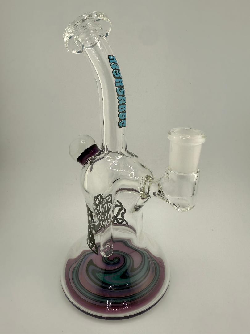 Highgrade Glass Banger Hanger with Reversal Bottom 14mm 90°, handmade American glass, vibrant swirl design, Spokane WA.