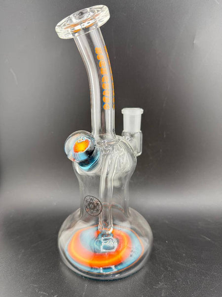 Highgrade Glass Banger Hanger w/ Reversal Bottom 14mm 90° with colorful design and intricate details.