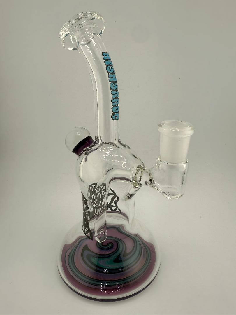 Highgrade Glass Banger Hanger with Reversal Bottom 14mm 90°, handmade American glass, vibrant swirl design, Spokane WA.