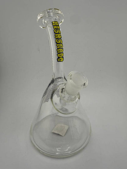 Highgrade Glass Beaker Rig 14mm 90°, clear borosilicate glass, designed for superior filtration and smooth hits.