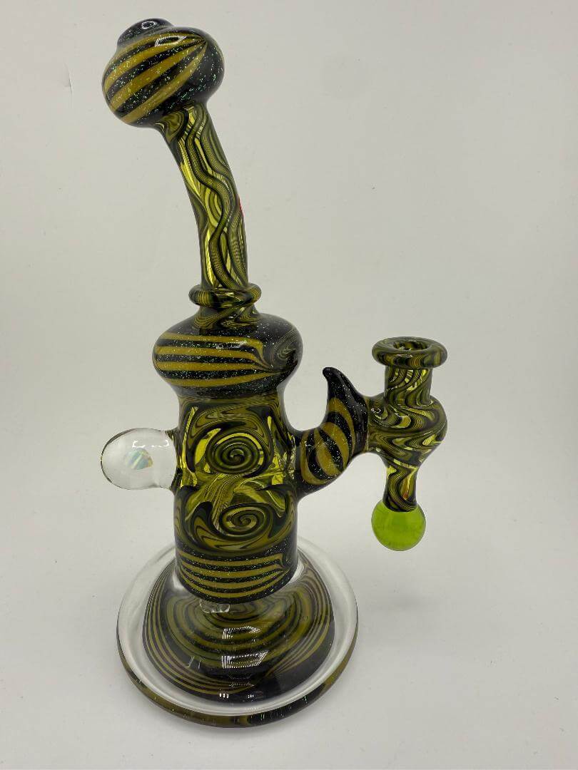 HighGrade Glass Black & Yellow Wig Wag Set 10mm 90° for dabbing, handcrafted in Spokane, WA.