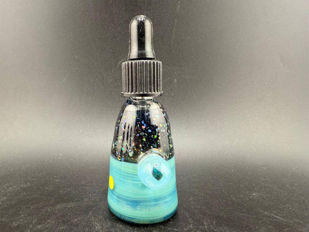Highgrade Glass Dropper Bottle / Vial - Crushed Opal shimmering in blue with iridescent beauty and crafted from borosilicate glass.