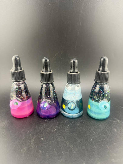 Highgrade Glass Dropper Bottle / Vial - Crushed Opal in four stunning colors: pink, purple, blue, and green.