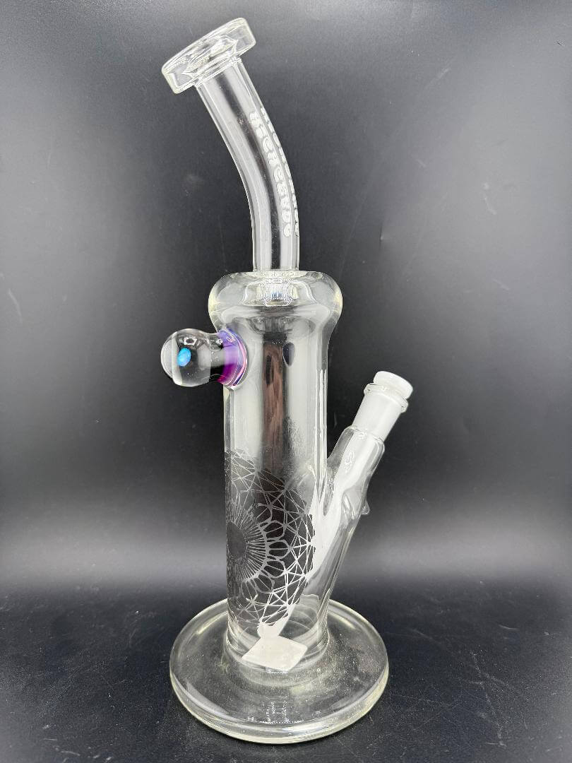 Highgrade Glass Flower Straight Tube - 10" Mini Opal Marble & Bake On Sacred Geometry 10mm 45°