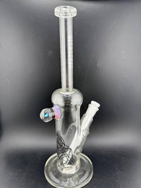 Highgrade Glass Flower Straight Tube - 10" Mini Opal Marble & Bake On Sacred Geometry 10mm 45°