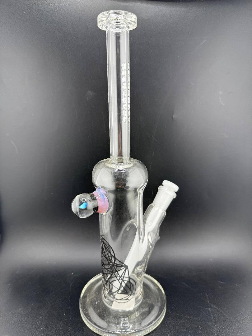 Highgrade Glass Flower Straight Tube - 10" Mini Opal Marble & Bake On Sacred Geometry 10mm 45°