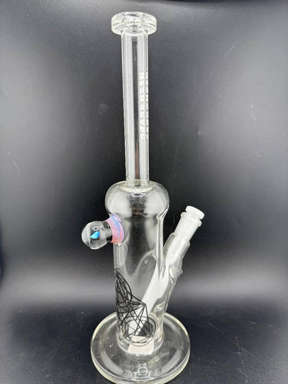 Highgrade Glass Flower Straight Tube - 10" Mini Opal Marble & Bake On Sacred Geometry 10mm 45°