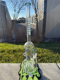 Highgrade Glass Flower Straight Tube - Blue & Green Inline Perc w/ Bubble Trap & Opal Attachments 14mm 90°