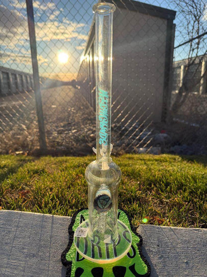 Highgrade Glass Flower Straight Tube - Color Accented Lip wraps w/ Inline Perc & Sacred Geometry Bake On 14mm 90° in sunlight.