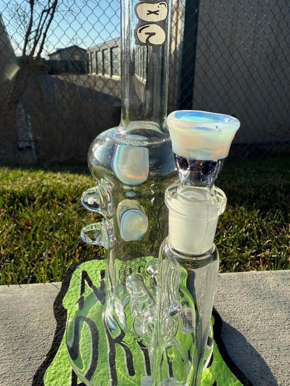 Highgrade Glass Flower Straight Tube - Opaline Inline Perc w/ Dichro, Fume Implosion & Opal Attachments 14mm 90°