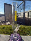 Highgrade Glass Flower Straight Tube - Pistol Loop Straight w/ Sacred Geometry Bake On 14mm 45° displayed outdoors.