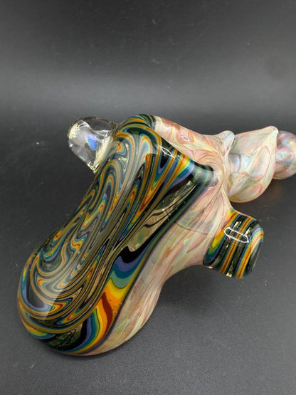 Highgrade Glass X Mop Head  Glass Hammer Pipe - Fumed Checkerboard w/ Rainbow Wig Wag Cap & Opal Encasement