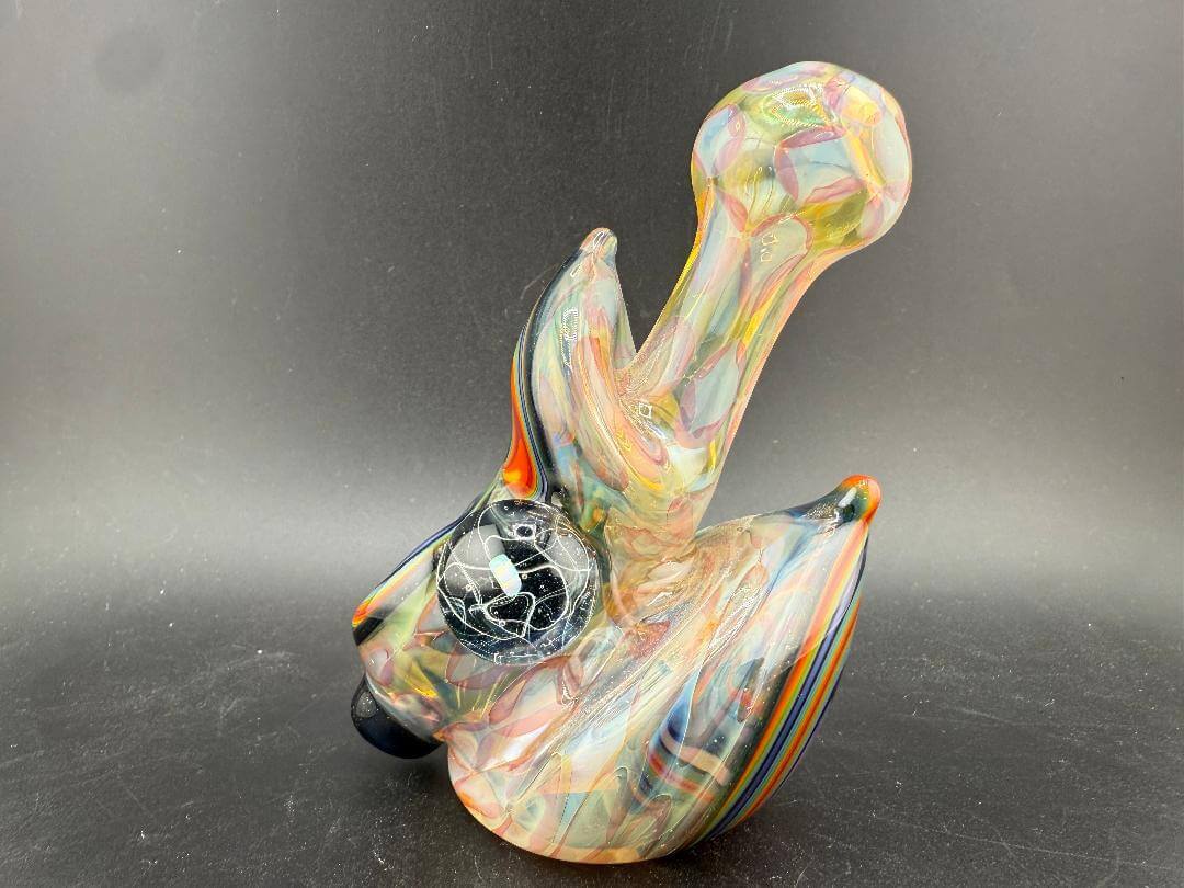 Highgrade Grade Glass X Mop Head Glass Hammer Pipe - Fumed Checkered w/ Rainbow Wig Wag Sections & Marble Attachments